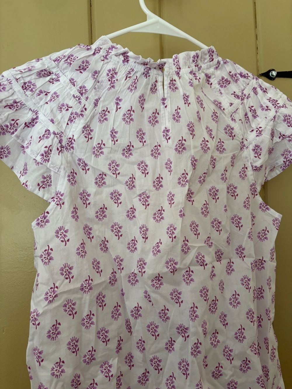 J. Crew White Cotton Top with Purple Floral Print - Picture 4 of 4